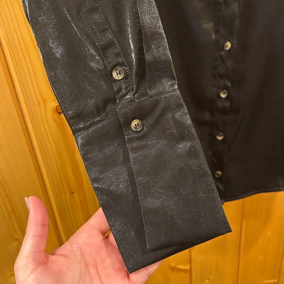 Storia Button Down Dress Shiny Black Size M - Picture 3 of 5